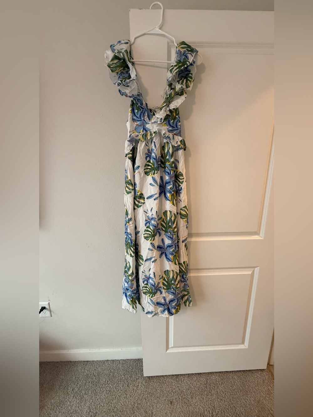 Sugarlips White Maxi Sundress with Blue & Green Tropical Print